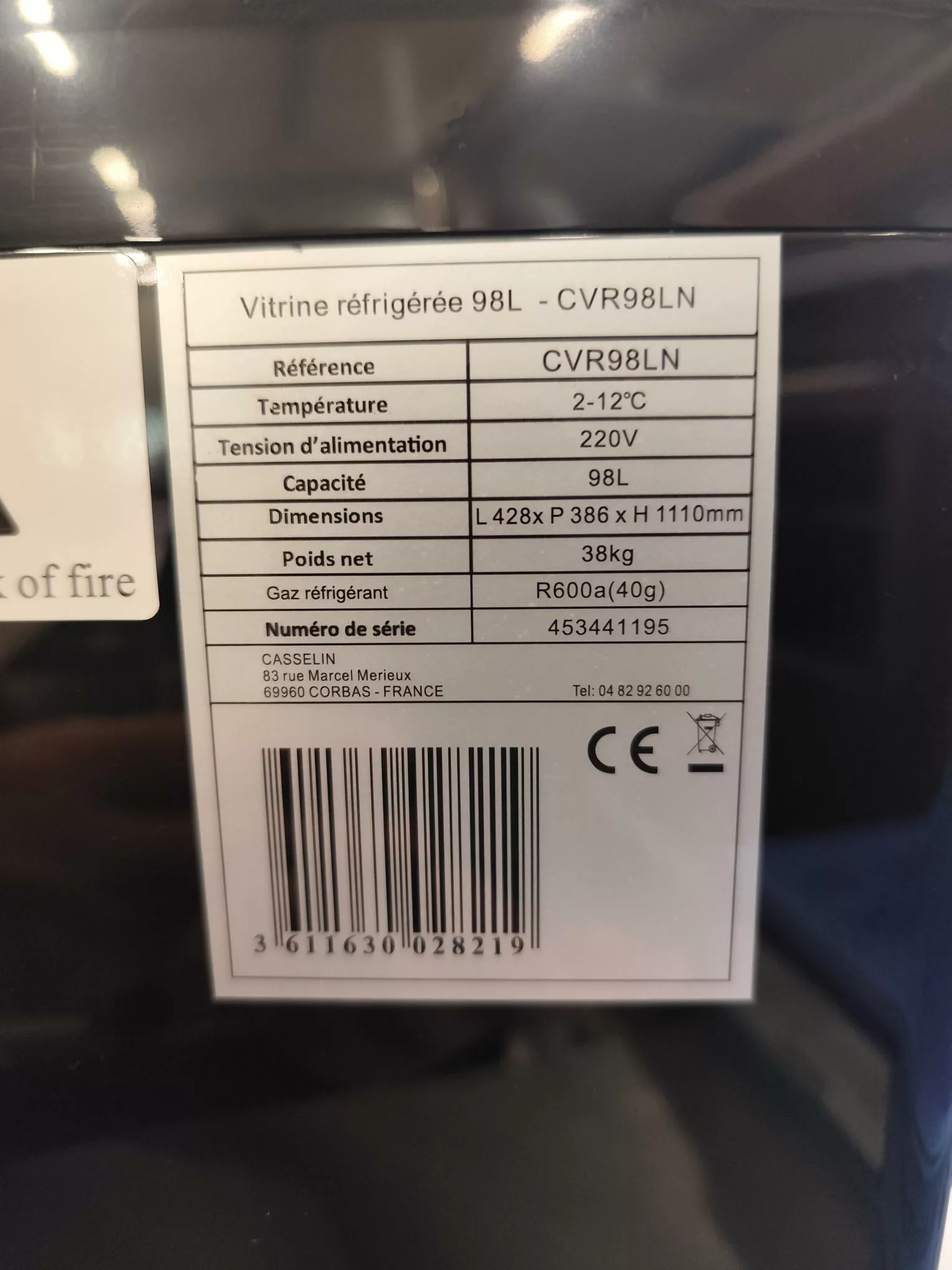 Vitrine réfrigérée 98L noire à poser – CASSELIN – Image 4